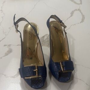 Michael Kors Navy Peep-Toe Slingbacks
